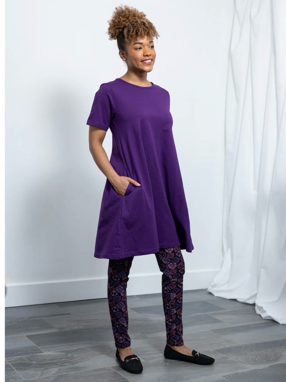 Svaha women-owned company, organic cotton Purple long tunic size L
